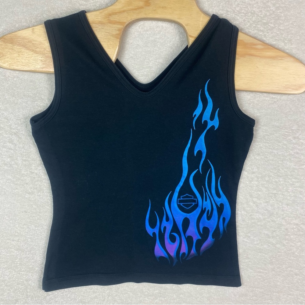 Harley-Davidson Black Tank Top with Blue Purple Flame Graphic